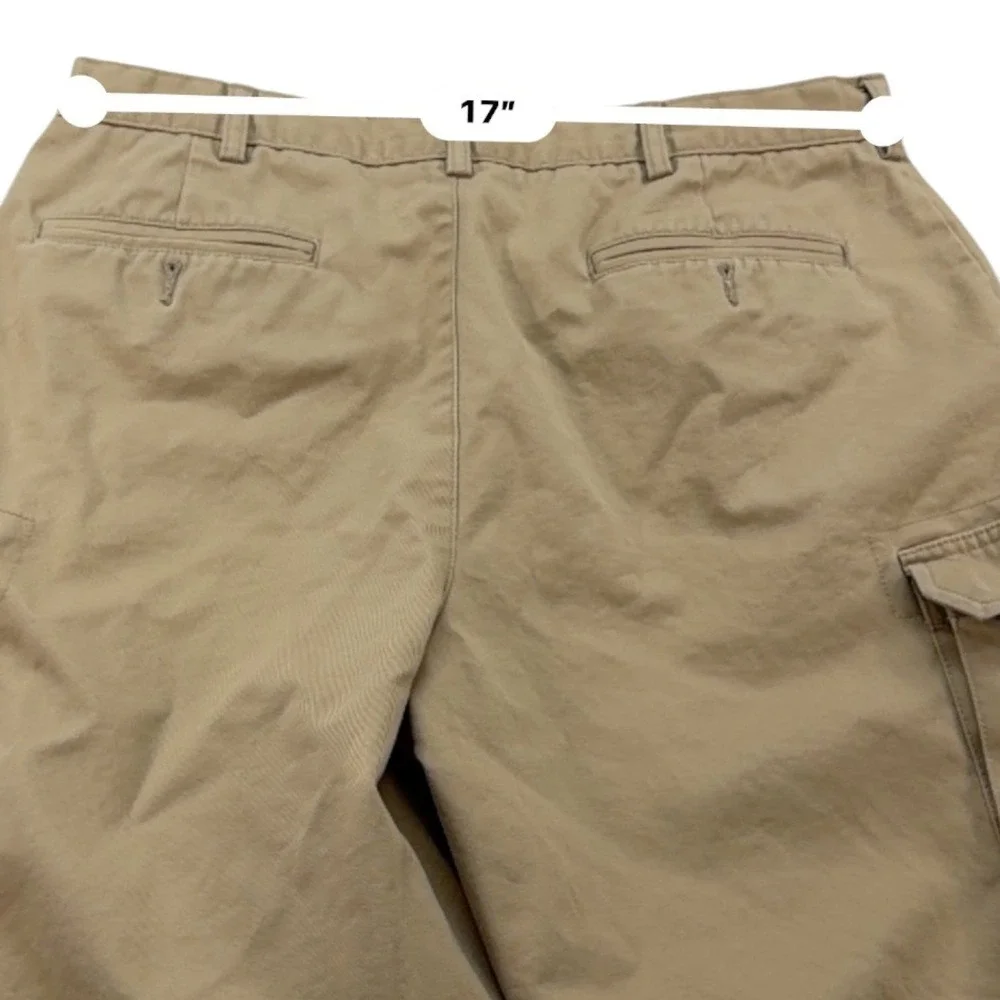 Lands End Mens Cargo Shorts 36 Tan Khaki 100% Cotton Twill Casual Utility Hiking